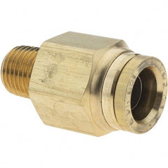 Parker - 1/2" Outside Diam, 1/4 NPTF, Brass Push-to-Connect Tube Male Connector - Tube to Male NPT Connection, Nitrile O-Ring - Americas Industrial Supply
