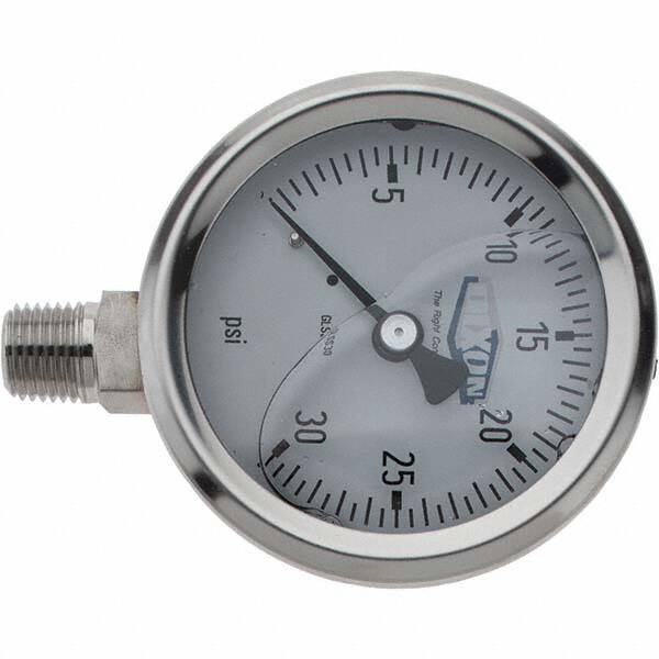 Value Collection - 2-1/2" Dial, 1/4 Thread, 0-30 Scale Range, Pressure Gauge - Lower Connection Mount, Accurate to 2-1-2% of Scale - Americas Industrial Supply