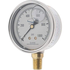 Value Collection - 2-1/2" Dial, 1/4 Thread, 0-1,000 Scale Range, Pressure Gauge - Lower Connection Mount, Accurate to 2-1-2% of Scale - Americas Industrial Supply
