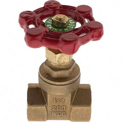 Value Collection - 1/2" Pipe, FNPT x FNPT Bronze Solid Wedge Gate Valve - 200 WOG, 125 WSP, For Use with Plumbing Application - Americas Industrial Supply