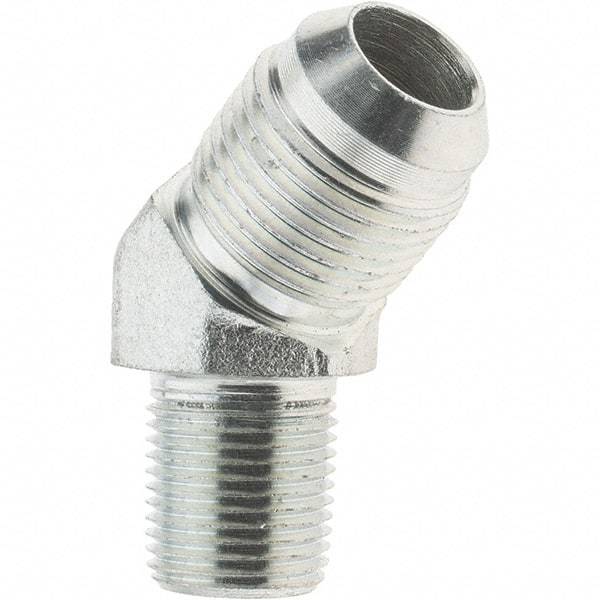 Value Collection - 5/8" Tube OD, 37° Steel Flared Tube 45° Elbow - 7/8-14 x 3/8-18 NPTF, Flare x NPTF Ends - Americas Industrial Supply