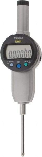 Mitutoyo - 0 to 2" Range, 0.00005" Graduation, Electronic Drop Indicator - Flat Back, Accurate to 0.0002", English & Metric System, LCD Display - Americas Industrial Supply