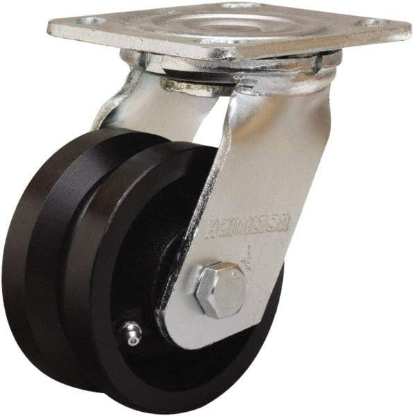 Hamilton - 5" Diam x 2" Wide, Iron Swivel Caster - 800 Lb Capacity, Top Plate Mount, 4" x 4-1/2" Plate, Straight Roller Bearing - Americas Industrial Supply