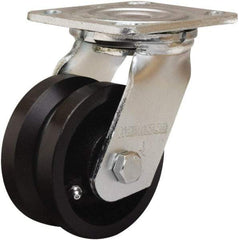 Hamilton - 5" Diam x 2" Wide, Iron Swivel Caster - 800 Lb Capacity, Top Plate Mount, 4" x 4-1/2" Plate, Straight Roller Bearing - Americas Industrial Supply