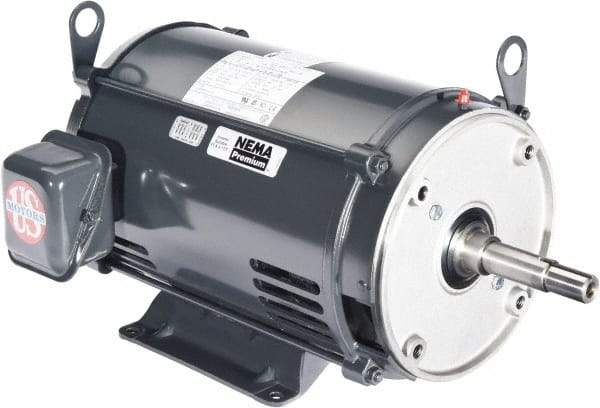 US Motors - ODP Enclosure, No Thermal Protection, 1,740 RPM, 208-230/460 Volt, 60 Hz, Three Phase Energy Efficient Motor - Size 143 Frame, Rigid Mount, 1 Speed, Ball Bearings, 3.1-3/1.5 Full Load Amps, F Class Insulation, CCW Lead End - Americas Industrial Supply