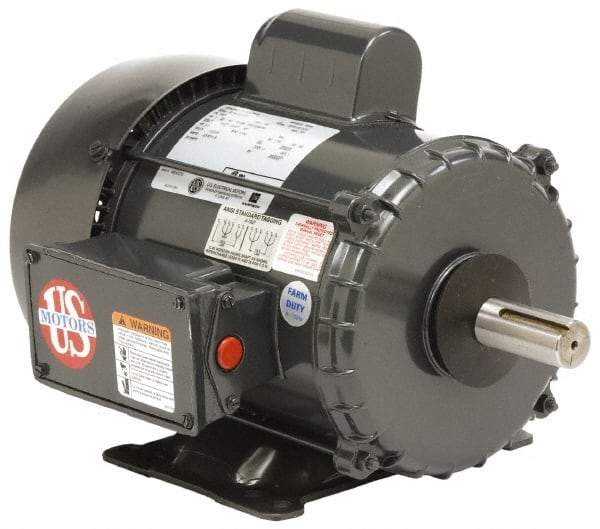 US Motors - 5 hp, TEFC Enclosure, 1,740 RPM, 230 Volt, 60 Hz, Industrial Electric AC/DC Motor - Size 184 Frame, Horizontal-Footed Mount, 1 Speed, Ball Bearings, 22.0 Full Load Amps, F Class Insulation - Americas Industrial Supply