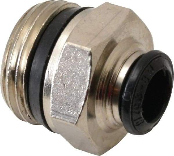 Alpha Technologies - 8mm Outside Diam, 1/2 Universal, Nickel Plated Brass Push-to-Connect Tube Male Connector - 250 Max psi, Tube to Universal Thread Connection, Buna O-Ring - Americas Industrial Supply