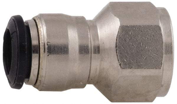 Alpha Technologies - 3mm Outside Diam, M5 Metric, Nickel Plated Brass Push-to-Connect Tube Female Connector - 250 Max psi, Tube to Female BSPP Connection, Buna O-Ring - Americas Industrial Supply