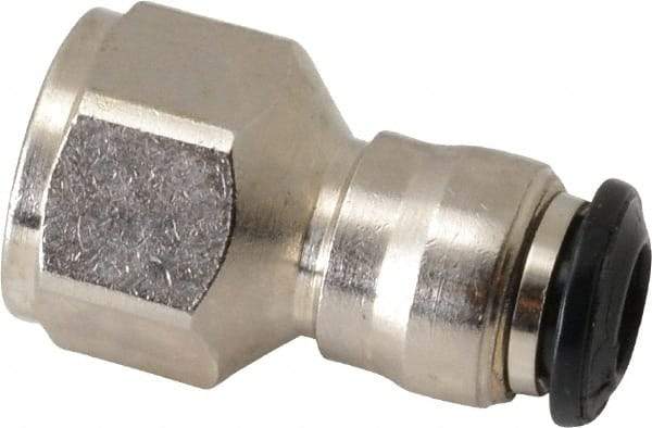 Alpha Technologies - 6mm Outside Diam, 1/4 BSPP, Nickel Plated Brass Push-to-Connect Tube Female Connector - 250 Max psi, Tube to Female BSPP Connection, Buna O-Ring - Americas Industrial Supply