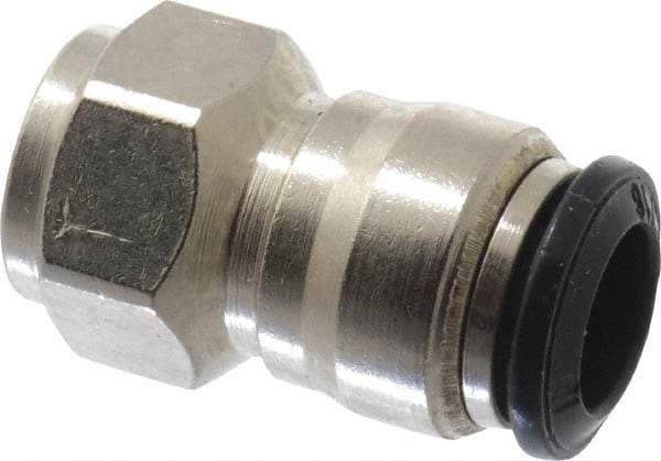 Alpha Technologies - 8mm Outside Diam, 1/8 BSPP, Nickel Plated Brass Push-to-Connect Tube Female Connector - 250 Max psi, Tube to Female BSPP Connection, Buna O-Ring - Americas Industrial Supply