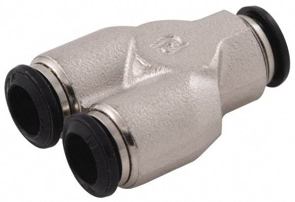 Alpha Technologies - 5mm Outside Diam, Nickel Plated Brass Push-to-Connect Tube Union Y - 250 Max psi, Tube to Tube Connection, Buna O-Ring - Americas Industrial Supply