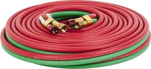 Parker - 1/4" Inside x 17/32" Outside Diam, Grade R Welding Hose - Green & Red, 50' Long, Twin Style, 200 psi Working Pressure - Americas Industrial Supply