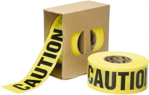 Ability One - 1,000' Long x 3" Wide Roll, Polyethylene, Black & Yellow Barricade Tape - Message: CAUTION - Americas Industrial Supply