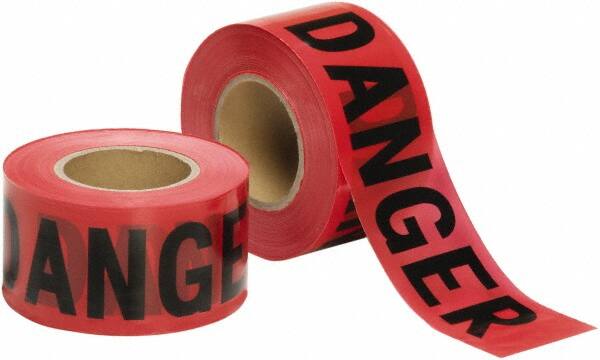 Ability One - 1,000' Long x 3" Wide Roll, Polyethylene, Black & Red Barricade Tape - Message: Danger - Americas Industrial Supply