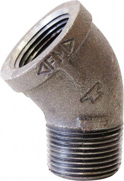Made in USA - Size 1", Class 150, Malleable Iron Black Pipe 45° Street Elbow - 300 psi, Threaded (NPT) End Connection - Americas Industrial Supply