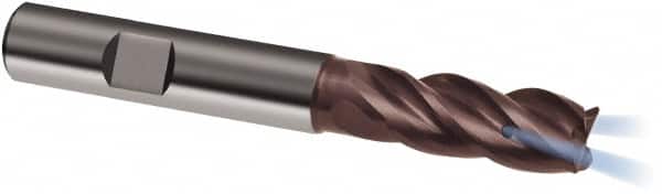 Guhring - 25mm, 45mm LOC, 25mm Shank Diam, 121mm OAL, 4 Flute, Solid Carbide Square End Mill - Single End, Nano-A Finish, Spiral Flute, 36/38° Helix, Centercutting, Right Hand Cut, Right Hand Flute, Series 6701 - Americas Industrial Supply