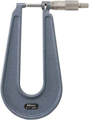 Mitutoyo - 0 to 1" Range, 0.0001" Graduation, Mechanical Outside Micrometer - Ratchet Stop Thimble, 6.3" Throat Depth, Accurate to 0.0002" - Americas Industrial Supply