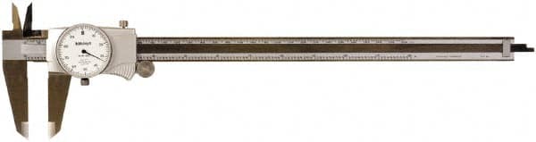 Mitutoyo - 0" to 12" Range, 0.001" Graduation, 0.1" per Revolution, Dial Caliper - White Face, Accurate to 0.0020", 64mm Jaw Length - Americas Industrial Supply