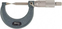 Mitutoyo - 1 Inch, 38mm Throat Depth, Ratchet Stop, Mechanical Point Micrometer - Accurate Up to 0.00015 Inch, 0.001 Inch Graduation, 30° Point Angle, 6.35mm Spindle Diameter - Americas Industrial Supply