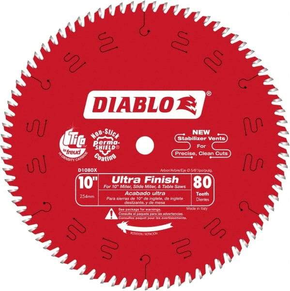 Freud - 10" Diam, 5/8" Arbor Hole Diam, 80 Tooth Wet & Dry Cut Saw Blade - Carbide-Tipped, Standard Round Arbor - Americas Industrial Supply