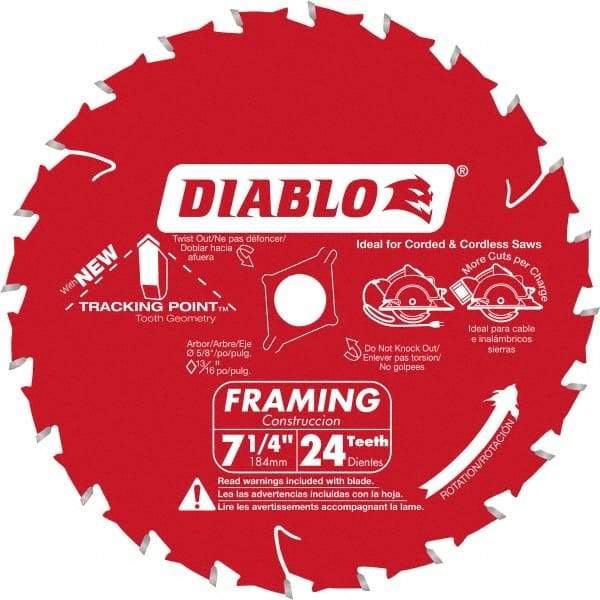 Freud - 7-1/4" Diam, 5/8" Arbor Hole Diam, 24 Tooth Wet & Dry Cut Saw Blade - Carbide-Tipped, Standard Round Arbor - Americas Industrial Supply