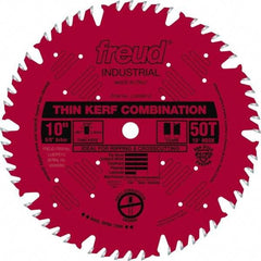 Freud - 10" Diam, 5/8" Arbor Hole Diam, 50 Tooth Wet & Dry Cut Saw Blade - Carbide-Tipped, Combination Action, Standard Round Arbor - Americas Industrial Supply