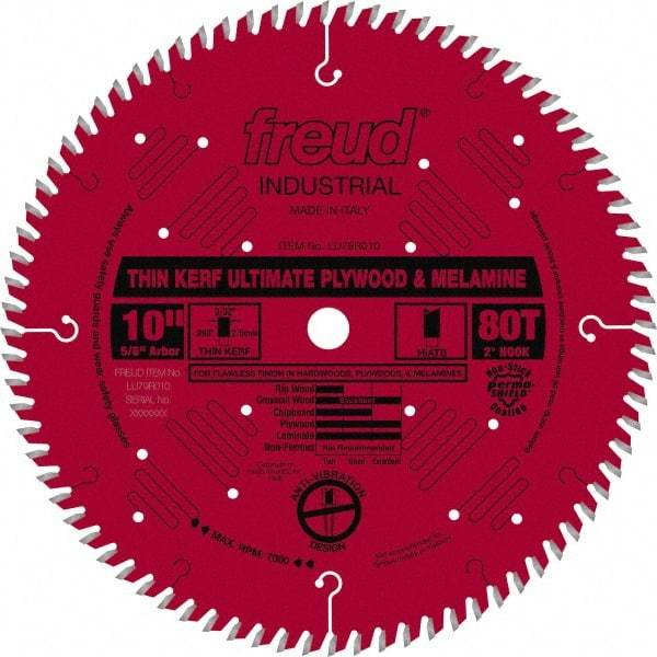 Freud - 10" Diam, 5/8" Arbor Hole Diam, 80 Tooth Wet & Dry Cut Saw Blade - Carbide-Tipped, Standard Round Arbor - Americas Industrial Supply