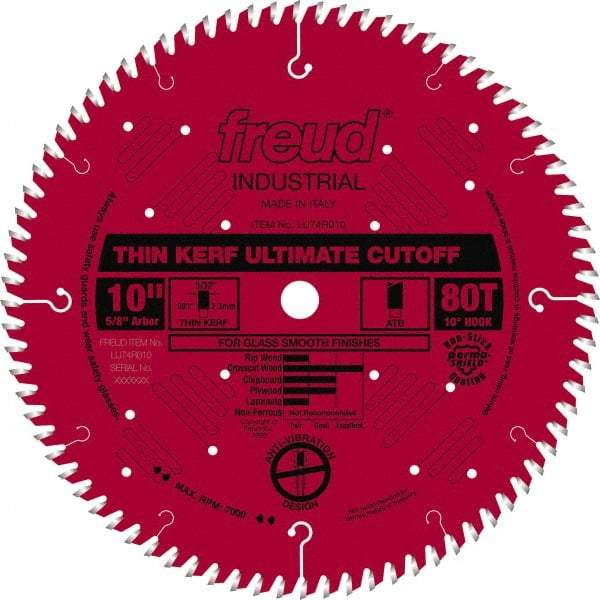 Freud - 10" Diam, 5/8" Arbor Hole Diam, 80 Tooth Wet & Dry Cut Saw Blade - Carbide-Tipped, Standard Round Arbor - Americas Industrial Supply