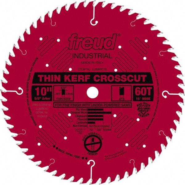 Freud - 10" Diam, 5/8" Arbor Hole Diam, 60 Tooth Wet & Dry Cut Saw Blade - Carbide-Tipped, Standard Round Arbor - Americas Industrial Supply