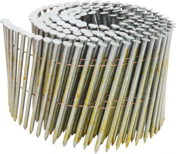 Stanley Bostitch - 11 Gauge 0.131" Shank Diam 3-1/2" Long Framing Nails for Power Nailers - Steel, Yellow Zinc Finish, Smooth Shank, Coil Wire Collation, Round Head, Diamond Point - Americas Industrial Supply