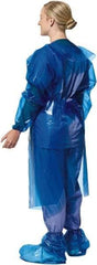 PolyConversions - 4 mil Thick Chemical Resistant Coat Apron - Polyolefin, Blue - Americas Industrial Supply