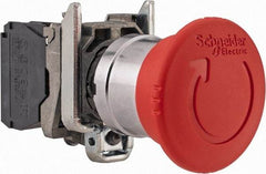 Schneider Electric - 22mm Mount Hole, Extended Mushroom Head, Pushbutton Switch Only - Round, Red Pushbutton, Nonilluminated, Trigger Action, Off, Shock and Vibration Resistant - Americas Industrial Supply