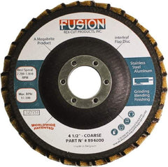 Rex Cut Product - 60 Grit, 4-1/2" Disc Diam, 7/8" Center Hole, Type 29 Aluminum Oxide Flap Disc - 13,300 Max RPM, Fiberglass Backing, Arbor Attaching System, Coated & Non-Woven Combo - Americas Industrial Supply