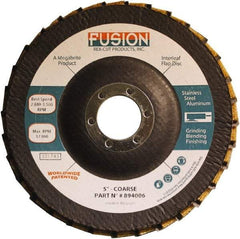 Rex Cut Product - 60 Grit, 5" Disc Diam, 7/8" Center Hole, Type 29 Aluminum Oxide Flap Disc - 12,200 Max RPM, Fiberglass Backing, Arbor Attaching System, Coated & Non-Woven Combo - Americas Industrial Supply