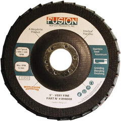 Rex Cut Product - 120 Grit, 5" Disc Diam, 7/8" Center Hole, Type 29 Aluminum Oxide Flap Disc - 12,200 Max RPM, Fiberglass Backing, Arbor Attaching System, Coated & Non-Woven Combo - Americas Industrial Supply