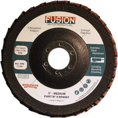 Rex Cut Product - 80 Grit, 5" Disc Diam, 7/8" Center Hole, Type 29 Aluminum Oxide Flap Disc - 12,200 Max RPM, Fiberglass Backing, Arbor Attaching System, Coated & Non-Woven Combo - Americas Industrial Supply