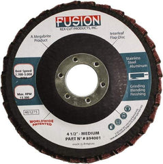 Rex Cut Product - 80 Grit, 4-1/2" Disc Diam, 7/8" Center Hole, Type 29 Aluminum Oxide Flap Disc - 13,300 Max RPM, Fiberglass Backing, Arbor Attaching System, Coated & Non-Woven Combo - Americas Industrial Supply
