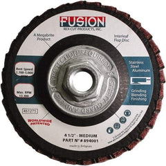 Rex Cut Product - 80 Grit, 4-1/2" Disc Diam, 5/8-11 Center Hole, Type 29 Aluminum Oxide Flap Disc - 13,300 Max RPM, Fiberglass Backing, Arbor Attaching System, Coated & Non-Woven Combo - Americas Industrial Supply