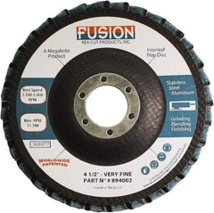 Rex Cut Product - 120 Grit, 4-1/2" Disc Diam, 7/8" Center Hole, Type 29 Aluminum Oxide Flap Disc - 13,300 Max RPM, Fiberglass Backing, Arbor Attaching System, Coated & Non-Woven Combo - Americas Industrial Supply