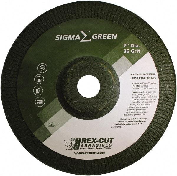 Rex Cut Product - 36 Grit, 7" Wheel Diam, 7/8" Arbor Hole, Type 27 Depressed Center Wheel - Zirconia Alumina/Aluminum Oxide Blend - Americas Industrial Supply