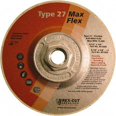 Rex Cut Product - 36 Grit, 4-1/2" Wheel Diam, 5/32" Wheel Thickness, Type 27 Depressed Center Wheel - Aluminum Oxide, 13,300 Max RPM - Americas Industrial Supply