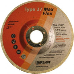 Rex Cut Product - 36 Grit, 5" Wheel Diam, 5/32" Wheel Thickness, 7/8" Arbor Hole, Type 27 Depressed Center Wheel - Aluminum Oxide, 12,200 Max RPM - Americas Industrial Supply