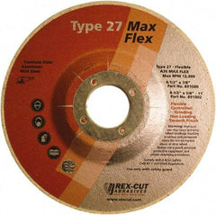 Rex Cut Product - 36 Grit, 4-1/2" Wheel Diam, 3/16" Wheel Thickness, 7/8" Arbor Hole, Type 27 Depressed Center Wheel - Aluminum Oxide, 13,300 Max RPM - Americas Industrial Supply