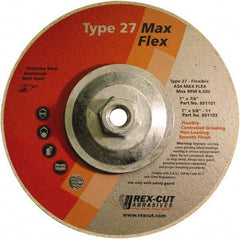 Rex Cut Product - 54 Grit, 7" Wheel Diam, 5/32" Wheel Thickness, Type 27 Depressed Center Wheel - Aluminum Oxide, 8,500 Max RPM - Americas Industrial Supply