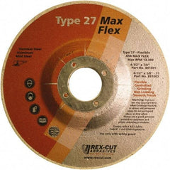 Rex Cut Product - 54 Grit, 4-1/2" Wheel Diam, 5/32" Wheel Thickness, 7/8" Arbor Hole, Type 27 Depressed Center Wheel - Aluminum Oxide, 13,300 Max RPM - Americas Industrial Supply