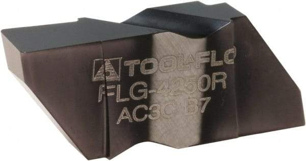 Tool-Flo - 4250FLG CB Grade AC50, 1/4" Cutting Width Carbide Grooving Insert - 1/4" Max Depth of Cut, Left Hand, 0.02 to 0.025" Corner Radius, AlTiN Finish - Americas Industrial Supply