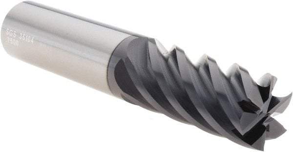 SGS - 3/4", 1-5/8" LOC, 3/4" Shank Diam, 4" OAL, 6 Flute, Solid Carbide Square End Mill - Single End, Ti-NAMITE-X Finish, Spiral Flute, 41° Helix, Centercutting, Right Hand Cut, Right Hand Flute, Series 51 - Americas Industrial Supply