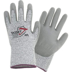 Worldwide Protective Products - Size XS, ANSI Cut Lvl 3, Cut Resistant Gloves - Palm & Fingertips Coated, Gray/White - Americas Industrial Supply