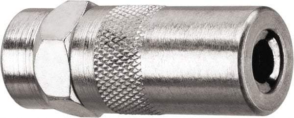 DeWALT - 10,000 Operating psi, 2" Long, 1/8 Thread, Nickel Plated Brass Fixed Grease Gun Coupler - NPT Thread, 10,000 psi Burst Pressure, Silver - Americas Industrial Supply
