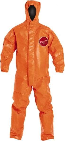 Dupont - Size 4XL Film Laminate Chemical Resistant Flame Resistant/Retardant Coveralls - Orange, Zipper Closure, Elastic Cuffs, Elastic Ankles - Americas Industrial Supply